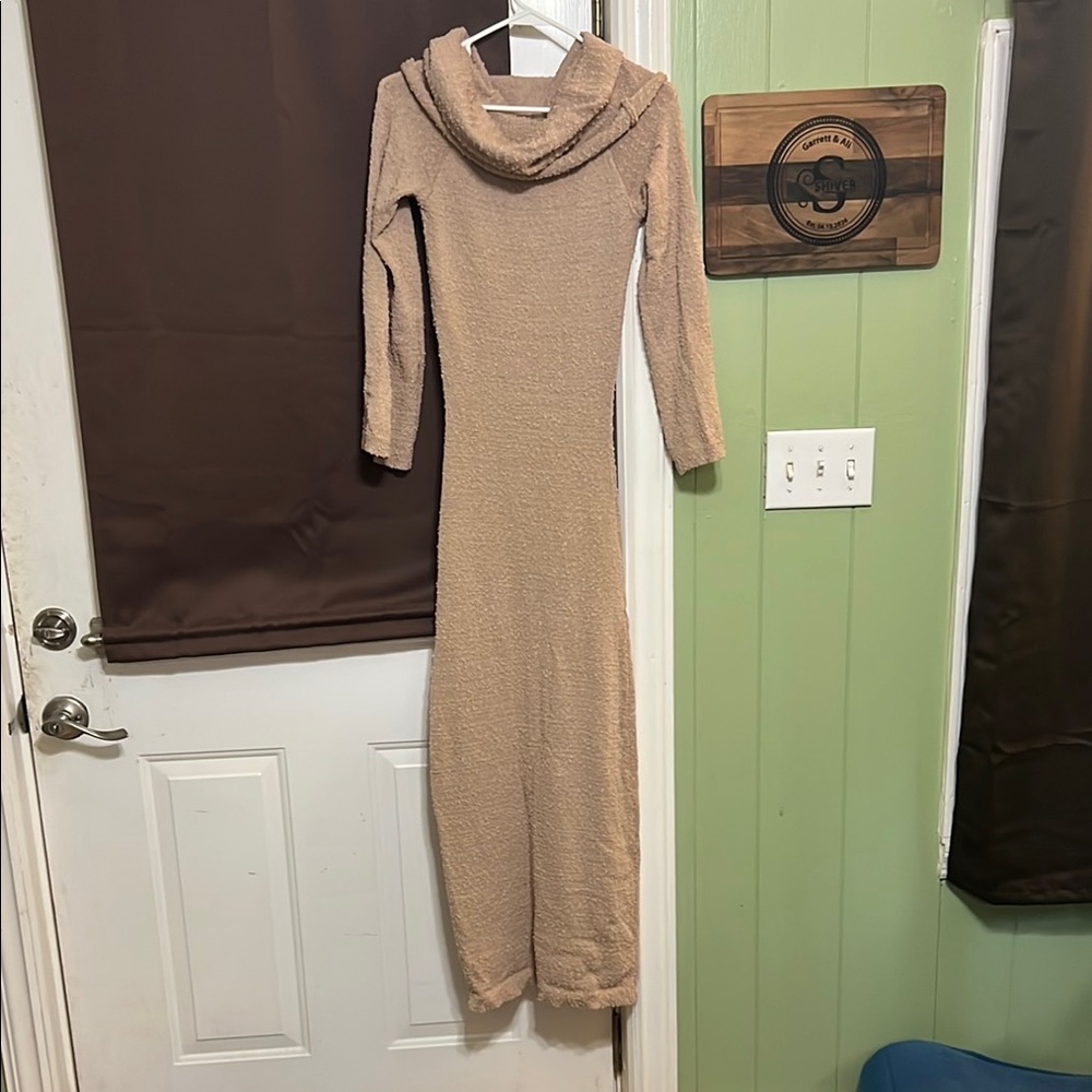 SHEIN Tan Cowl Neck Long Sleeve Sweater Dress